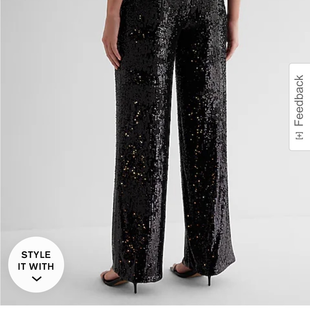High waisted black sequin wide leg pants - Picture 3 of 6